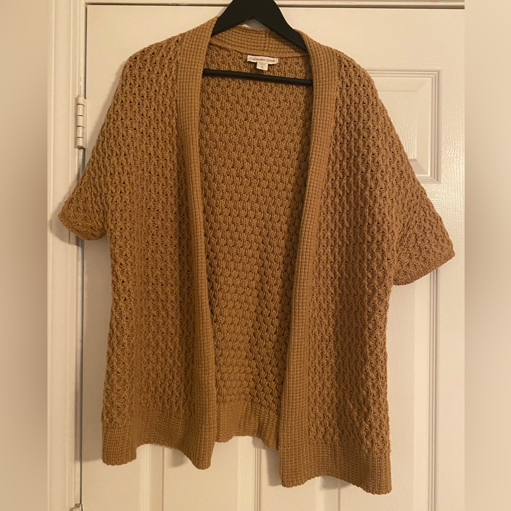 Coldwater Creek. Women's Tan Knit Cardigan. Short Sleeve. Open. XL. Wool Blend.🐠